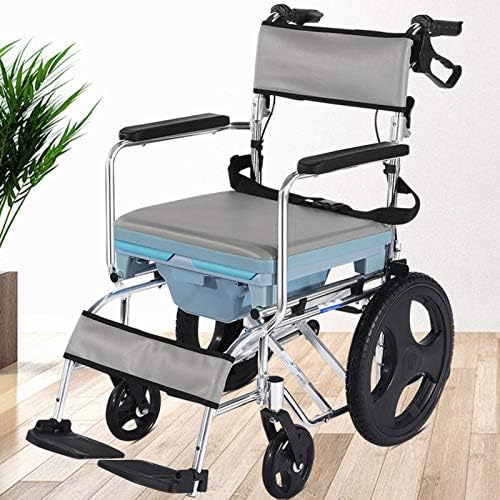 FQrongSP Елегантна Транспортна Инвалидска Количка, Комодно Столче Обложено Седиште За Туширање Со Тркала И Изграден Тоалет За Стари Лица, Хендикепирани
