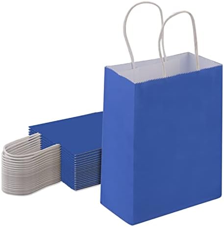 Chfine 25 пакувања со хартиени торби за хартија, сини мали обични кесички кефти со рачки за Денот на децата, Денот на таткото, забава,