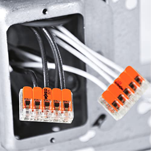 Wago Wire Connectors 221-415 Lever-ореви од 6 парчиња, компактен асортиман на конектор за спојување со кутија, електрични конектори,