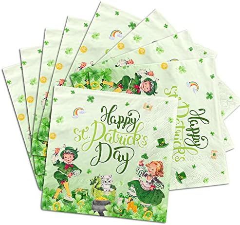 Гроздобер салфетки на Денот на Свети Патрик, 40 парчиња ретро стил среќен стил на салфетки за салфетки за ирски партии за ирска забава за среќна