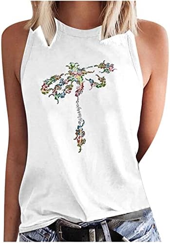 LCEPCY Графички резервоар врвови за жени летни обични лабави кошули без ракави, змеј за печатење на вратот на вратот