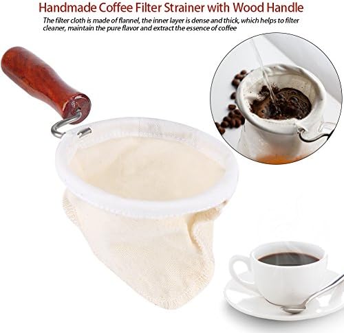Платно филтер за кафе, еднократно печење на фланел за печење рачно изработено цедилка за филтрирање за кафе со рачка од дрва