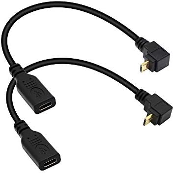 SINLOON USB C до микро USB краток кабел, 2 пакет тип Ц до микро USB 90 степени нагоре+90 степени на кабел за полнач, полнење за поддршка и трансфер