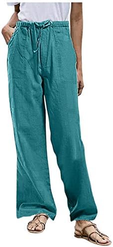 Grge Beuu памучна постелнина цврсти панталони во боја плус големина женски случајни директно влечење лабави панталони со џеб