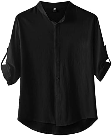 ZDDO кошули со половина ракав за мажи плус големина, памучно копче за постелнина надолу од лаплива маица лабава вклопена на врвовите