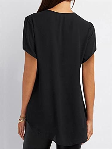 Andongnywell женски цврста боја лабава патент v врат кратки ракави врвови тунична обична маица блуза лабава шифонска кошула