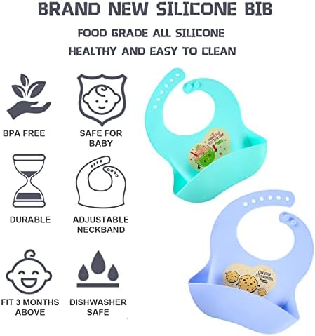 Daaupus cute patternSilicone Baby Bibs Set Of 2,Waterproof Silicone Baby Bibs,Adjustable Soft Silicone Feeding Bibs BPA Free.