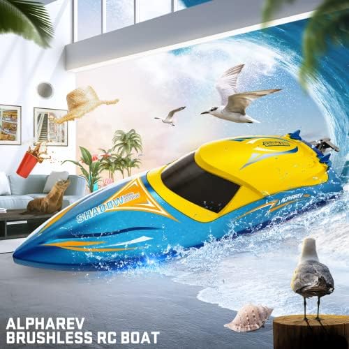AlphaRev Chrushless RC Boat - R608 30+ MPH Брз далечински управувач брод за базен и езеро, 2,4GHz RC чамци за возрасни, RC Speed ​​Boat со мотор