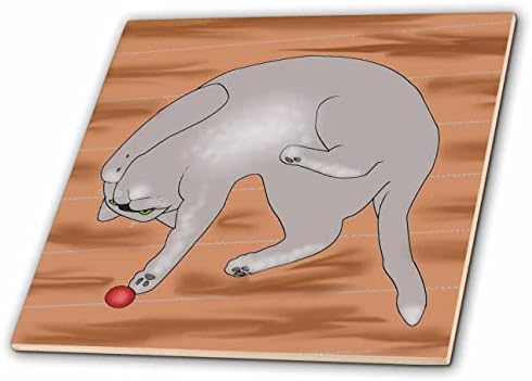 3дроза Симпатична слика на сива мачка поставување и играње со црвена топка-Плочки