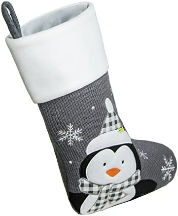 Kitиликианг Греј Божиќни чорапи комплет 4 пакувања плетени Божиќни чорапи што висат чорапи со Дедо Мраз, Снежен човек, ирваси, пингвин за декор
