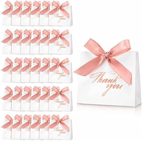 32 Спакувајте Мали Торби За Подароци Со Розово Златна Лак Лента За Свадбена Забава Чанти За Услуги Мини Хартија Бело Задоволство Ви Благодариме