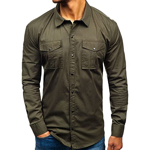 Машки кошули за пешачење со долги ракави лесни тактички копче надолу од карго кошула обична тенка кошула со џебови со џебови