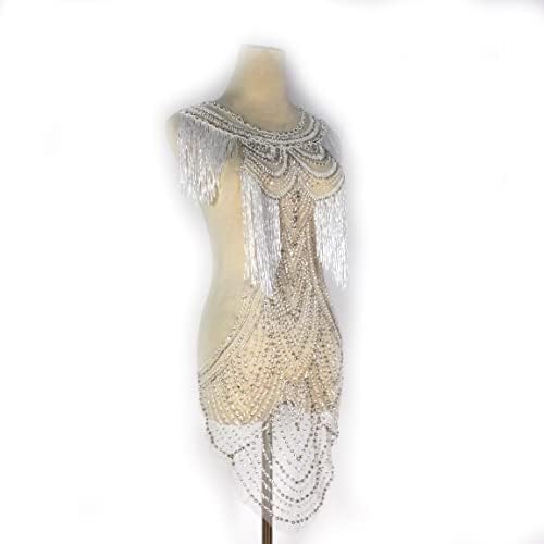 Labellezalady бели мониста раб rhinestones везење со телони со рачно изработено стакло кристално примена за крпа за фустан по парче