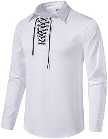 2023 година Нова кошула со долги ракави со долги ракави мода за прибирање на обична кошула, средновековна кошула пакет на вратот на желка