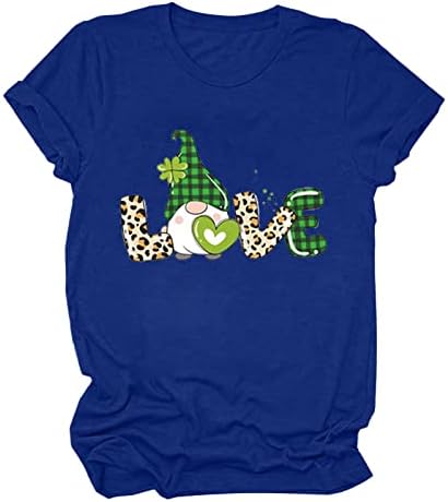 Женски обични кратки ракави врвови летни смешни гноми печатени маици на вратот на екипажот лабави удобни основни маички блузи