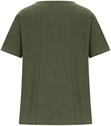 2023 летни врвови жени памучни постелнина маичка горната обична кратка ракав Туника блуза цветни плус големина на копчето блузи кошули