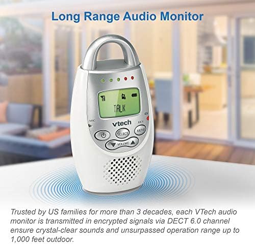 VTech DM221 Аудио Бебе Монитор со До 1,000 стапки На Опсег, Вибрира Звук-Алармирање, Разговор Назад Домофон &засилувач; Ноќ Светлина