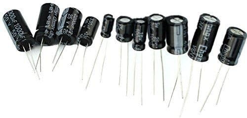 Dollatek 25 вредности 16V 25V 50V 1UF до 2200UF Електролитички кондензатори собраниски комплет за асортиман поставени црни - 125 парчиња