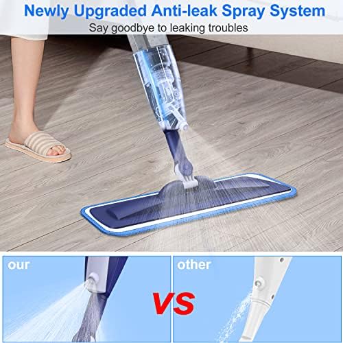 Beyoco Microfiber Spray Mops за чистење на подот со 3 парчиња подложни за миење садови - рамен кат со шише со полнење, суво влажна прашина
