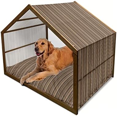 Амбесон Апстракт дрвена куќа за кучиња, вертикални линии во земјени тонирани ленти во боја Различни нијанси Модел, преносен и преносен кучиња