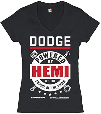 Доџ напојуван од Hemiенски женски V-врат-маица Challger Challenger лиценциран тит