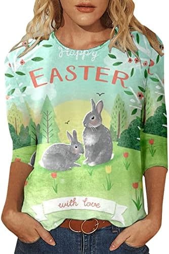Велигденски кошули за жени обични 3/4 ракав симпатична зајаче графичка маичка трендовски wokout tunic врвови обични маици за маици за