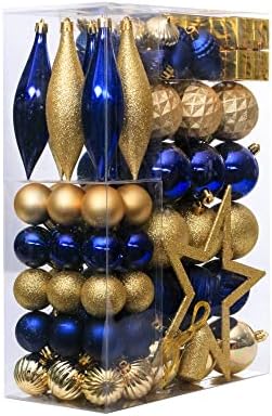 100 парчиња издвоени божиќни топки сет за украси на дрвја, распрскувани разновидни висечки украси во пакет за подароци, сјајни желади,