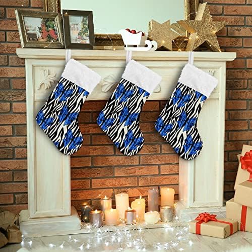 Божиќни чорапи сини лакови ленти шема бела плишана манжетна мерцеризирана кадифена празник персонализиран голем декорација на Божиќни партии