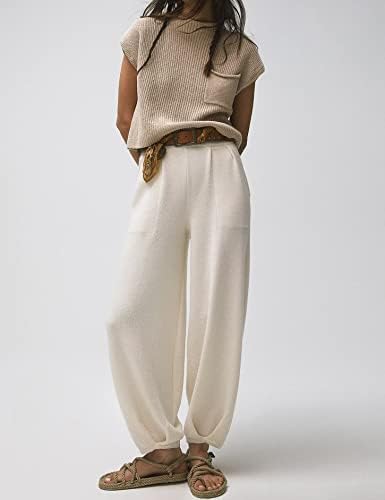 Ugerенски женски две парчиња облеки за џемпери сетови плетени врвови на пулвер и панталони со високи половини за панталони