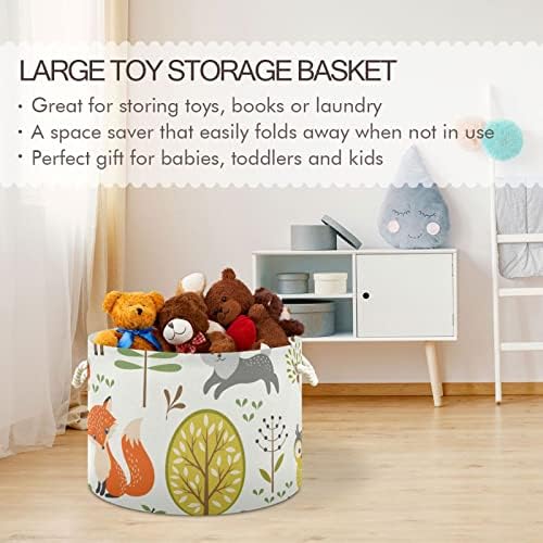 Голема корпа за складирање за играчки шума животно есенска лисица тркалезна ќебе корпа за бебешки алишта за перење платно организатор