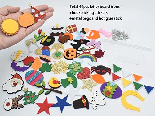 49 парчиња почувствувани додатоци за табли за букви од празници Сезонски икони за Денот на Денот на Св.