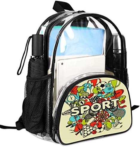 QsirBC Спорт Јасен Ранец Удобни Прилагодливи Ремени ЗА Рамо Пвц Чиста Торба За Книги Капацитет На Решетката Страничен Џеб Погоден За Училишна
