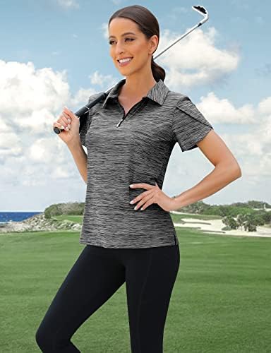 Висните женски голф Поло кошули 1/4 Поштеда нагоре преклопете го краткиот ракав Брз сув тренинг врвови