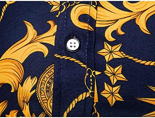 Машки кошули со копче за мажи, летни есен Хавајски остава цветна печатена јака за свртување на лабава обична маичка Бохо кошула