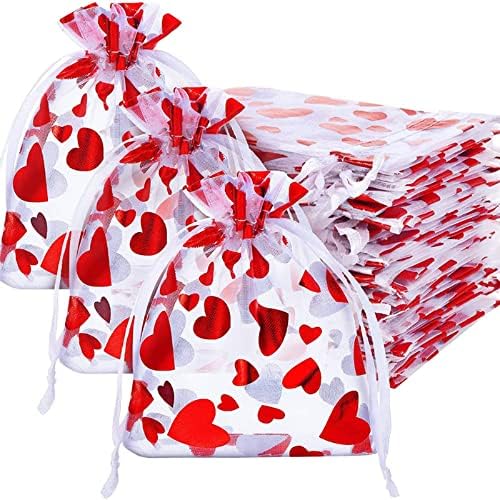 Долкоиќ 50 парчиња Вљубените Љубов Бонбони Подарок Кеси Срце Свадба Подарок Накит Пакување Торбичка Врвка Торби За Денот На Вљубените Свадба