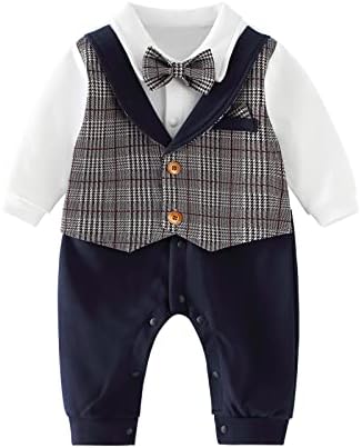 Облека за костуми за бебе, новородено бебе момче ромпер со смокинг со лак