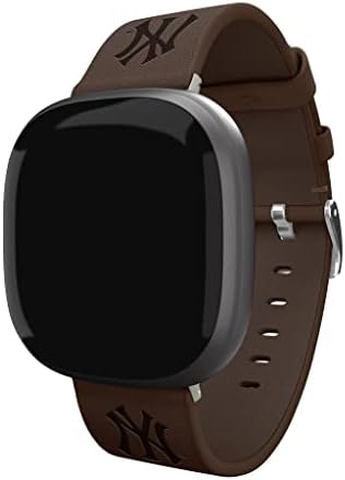 Игра Време Њујорк Јенкис Премиум Кожа Часовник Бенд Компатибилен Со Fitbit Верса 3 И Смисла
