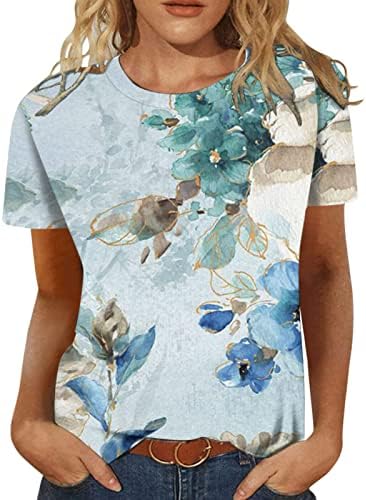 Облека мода со краток ракав памучен екипаж врат графички салон лабава вклопена врвна кошула за дами лето есен на врвот СМ СМ