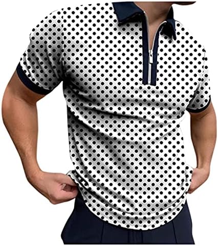 Beuu Машка патент Поло кошула краток ракав опремена летна летна мода печатена печатена јака врвови блуза за мажи