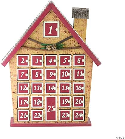 Божиќна Декорација На Масата нортлајт-15 х12 х3.25 | Куќа Со Календар За Доаѓање | Дрво-Црвена И Беж | Пакување од 1