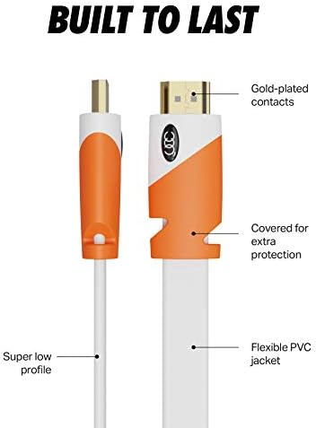Кабли за ултра јасност рамен HDMI кабел 20 ft - HDMI кабел со голема брзина - поддржува, 4K видео на 60 Hz, 3D, 2160p - најновиот