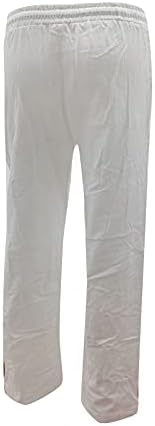 Класични панталони за памучни постелнина во Вокачи, се протегаат, случајно лабава се вклопуваат широка нога права долга панталона со влечење