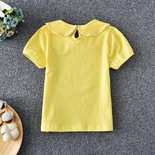 Девојки летна маица мала свежа чипка кратка ракав лапел кратка ракав цврста боја за летна облека од 0 до 6 дете
