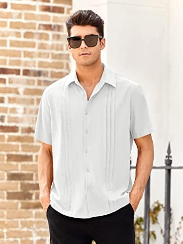 Машки кошули од гуајабера ленени памучни кубански кратки ракави копче надолу по обични кошули со плажа на врвот на врвот