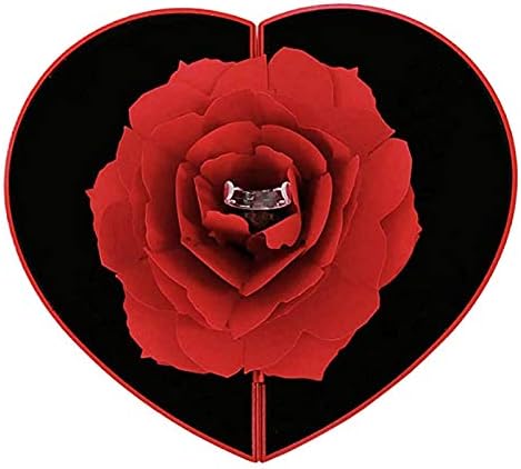 Мејјаус роза цветна форма на срцев облик на прстен, преклопен монета за накит, држач за куќиште за предлог за свадба на свадба на Денот