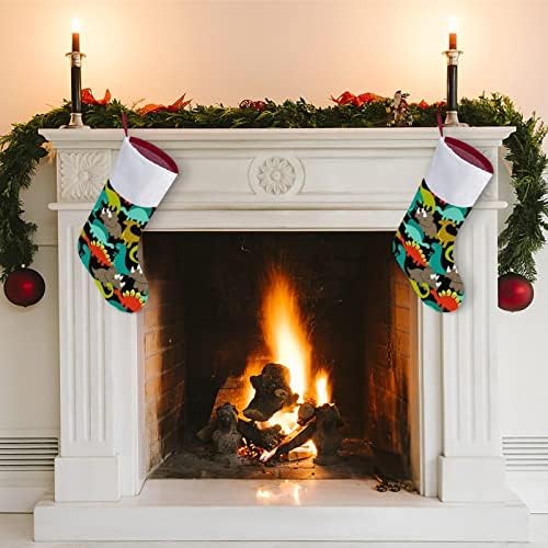 Симпатично диносаурус Божиќно порибување Божиќно дрво камин виси чорапи со кратка кадифен манжетна за украсување за домашна забава