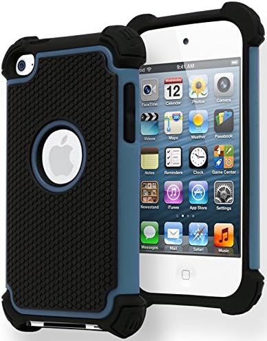 iPod Touch 4 Case, Bastex Hybrid Slim Fit Fit Black Guber Silicone Cover Тешко пластично сино и црно шок кутија за Apple iPod Touch 4, 4 -та генерација