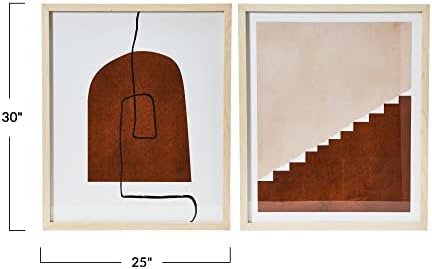 Креативни ко-оп-апстрактни геометриски отпечатоци со цврста рамка од дрво и стаклена обвивка, сет од 2