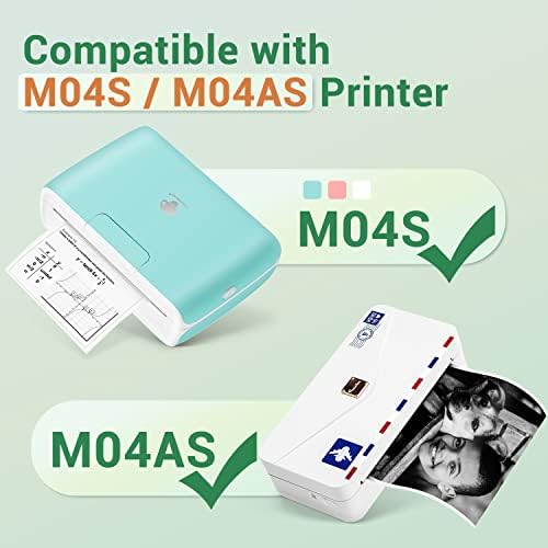 PHOMEMO M04S Безжичен преносен печатач-Термички печатач за печатач со бела само-лепенка термичка хартија за Phomemo M04S/M04S Bluetooth