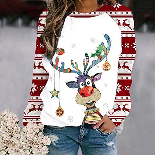 Божиќни Кошули За Жени Со Долги Ракави Слатки Графички Секојдневни Дуксери Од Ирваси Од Екипажот Модни Врвови За Пуловер